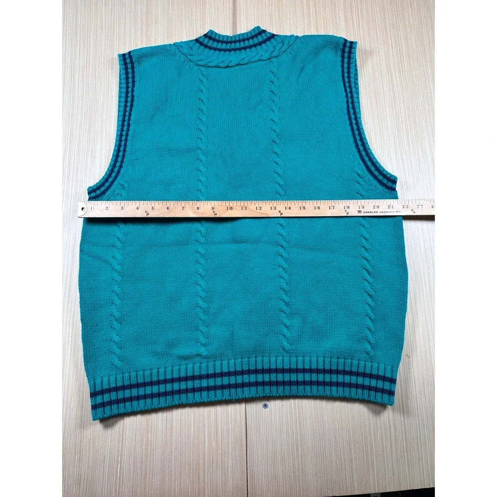 The Disney Store Golf Sweater Vest Adult Large Teal Blue Cable Knit Cotton Patch - Picture 7 of 7